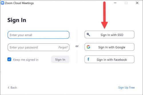 Zoom App - Sign in with SSO